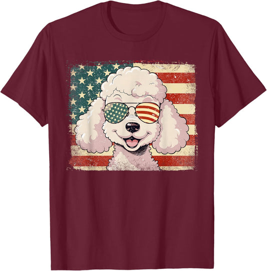 Patriotic Toy Poodle Dog Lover USA Flag 4th Of July T-Shirt - T-Shirt | Maroon