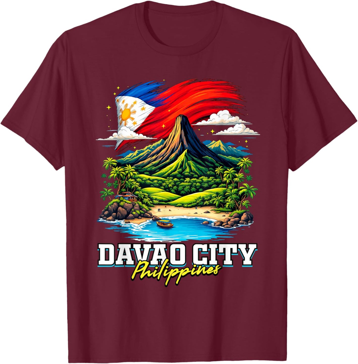 Davao City Philippines Souvenir Filipino Flag T-Shirt - T-Shirt | Maroon