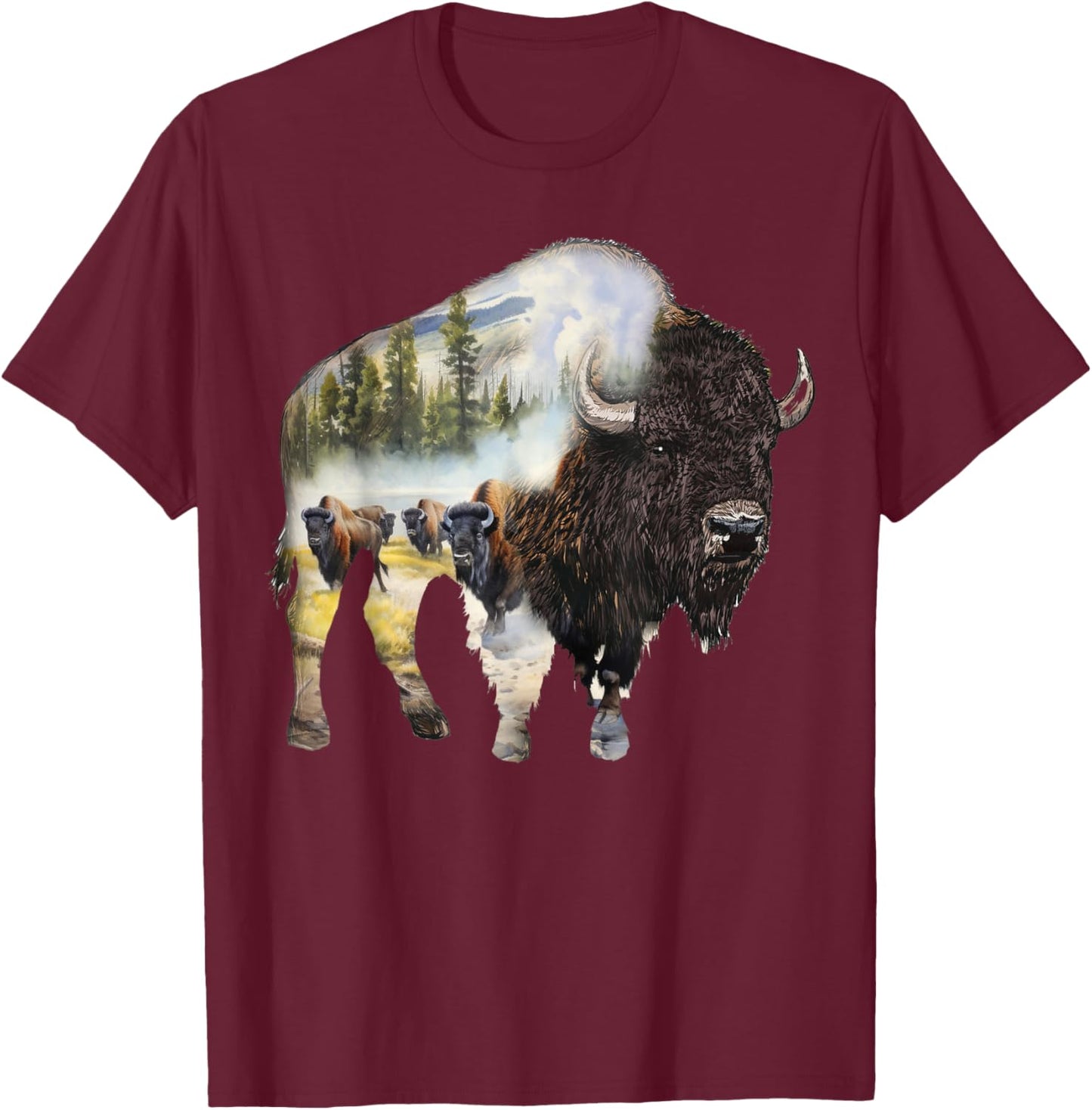Bison Buffalo Beef Design Illustration T-Shirt - T-Shirt | Maroon