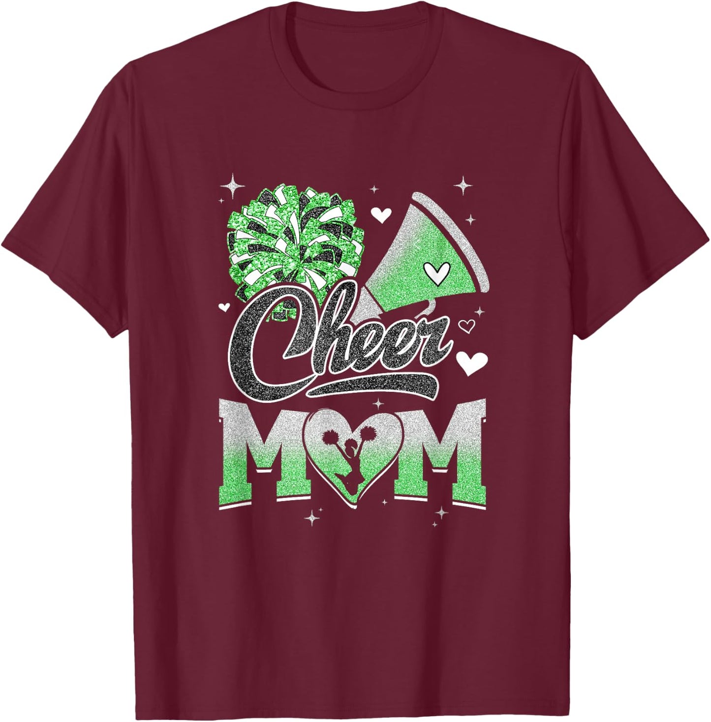 Cheer Mom Green Cheerleading Football Graphic T-Shirt - T-Shirt | Maroon
