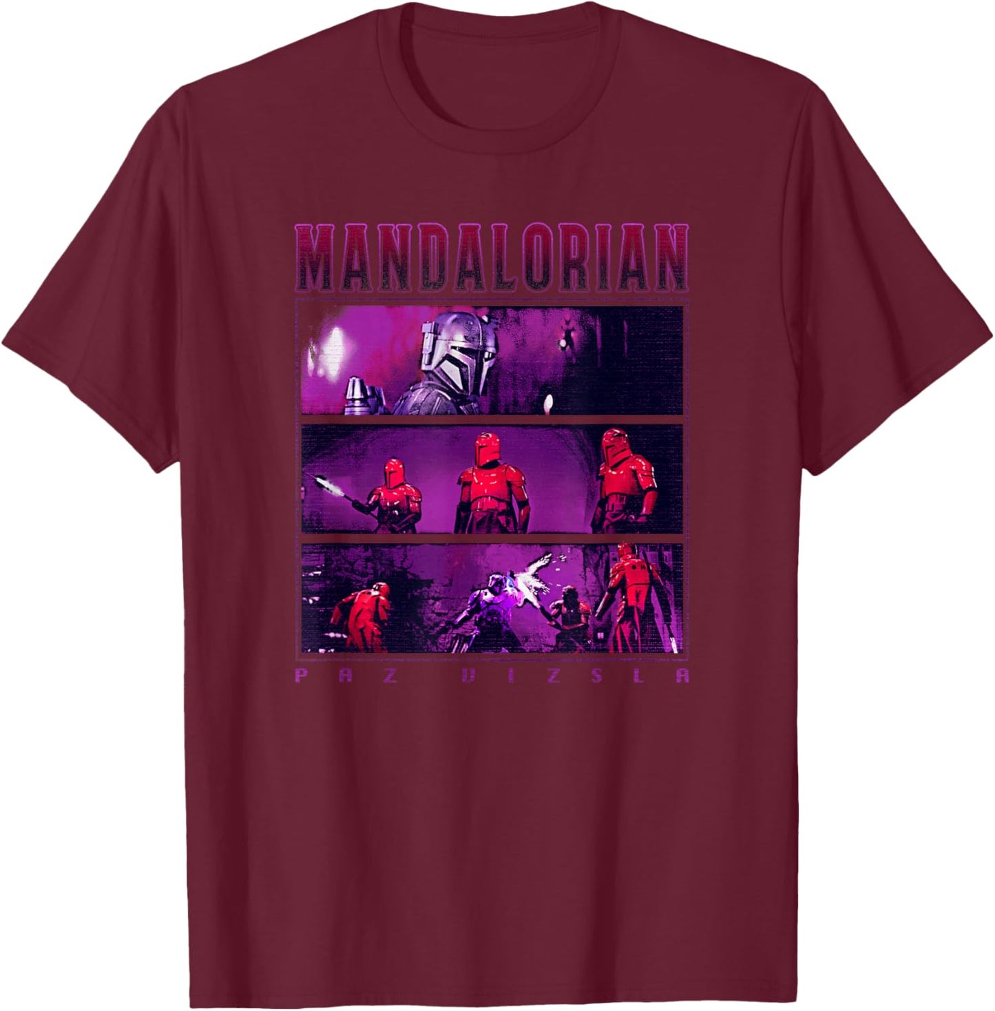 Star Wars: The Mandalorian Paz Vizsla Retro Panels Poster T-Shirt - T-Shirt | Maroon