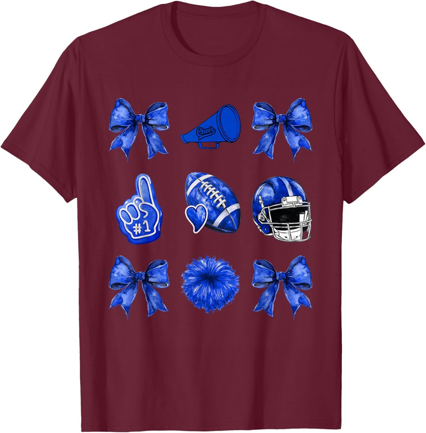 Cute Coquette Bow Game Day American Football Player Coaches T-Shirt - T-Shirt | Maroon