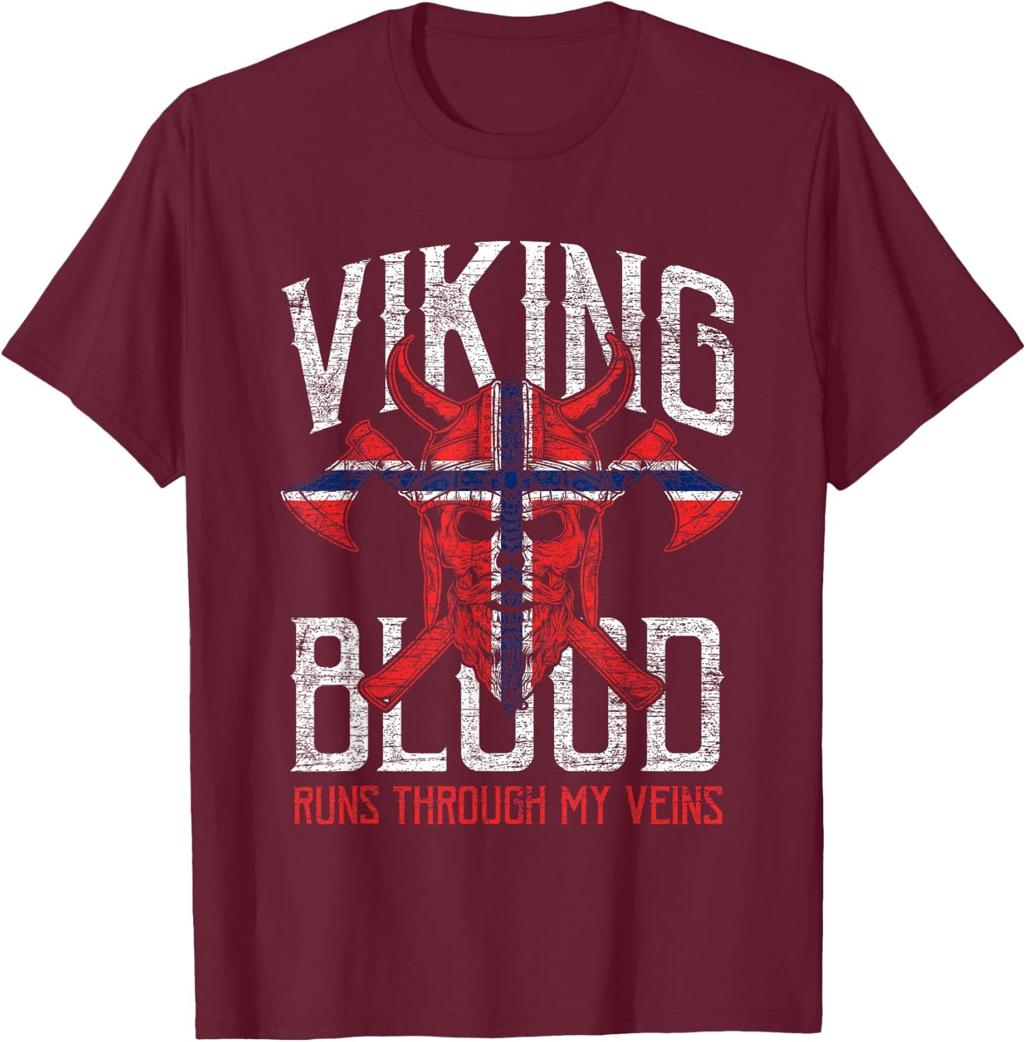 Norwegen Flag Viking Blood Gifts Skull Vintage Norway T-Shirt - T-Shirt | Maroon