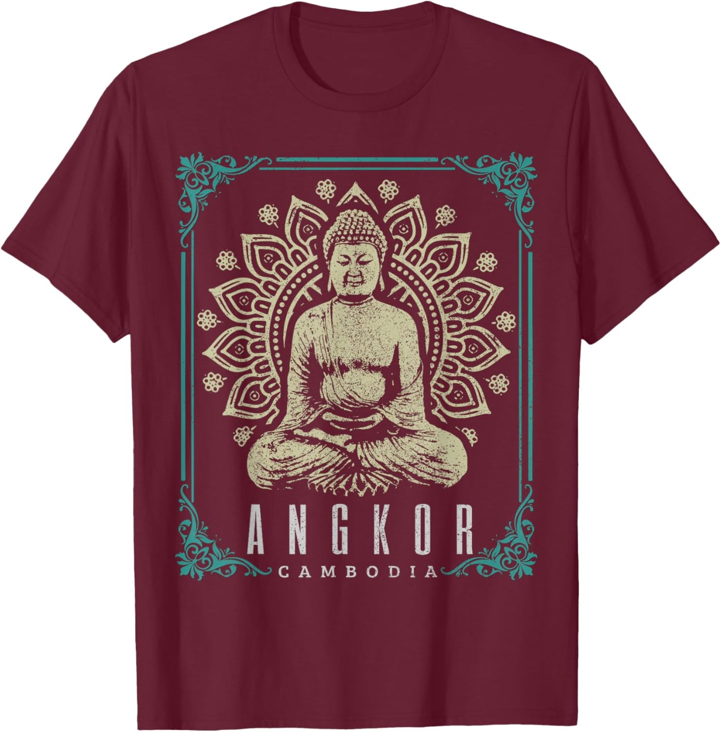 Angkor Wat Cambodia Buddha Temple Vintage Souvenir T-Shirt - T-Shirt | Maroon