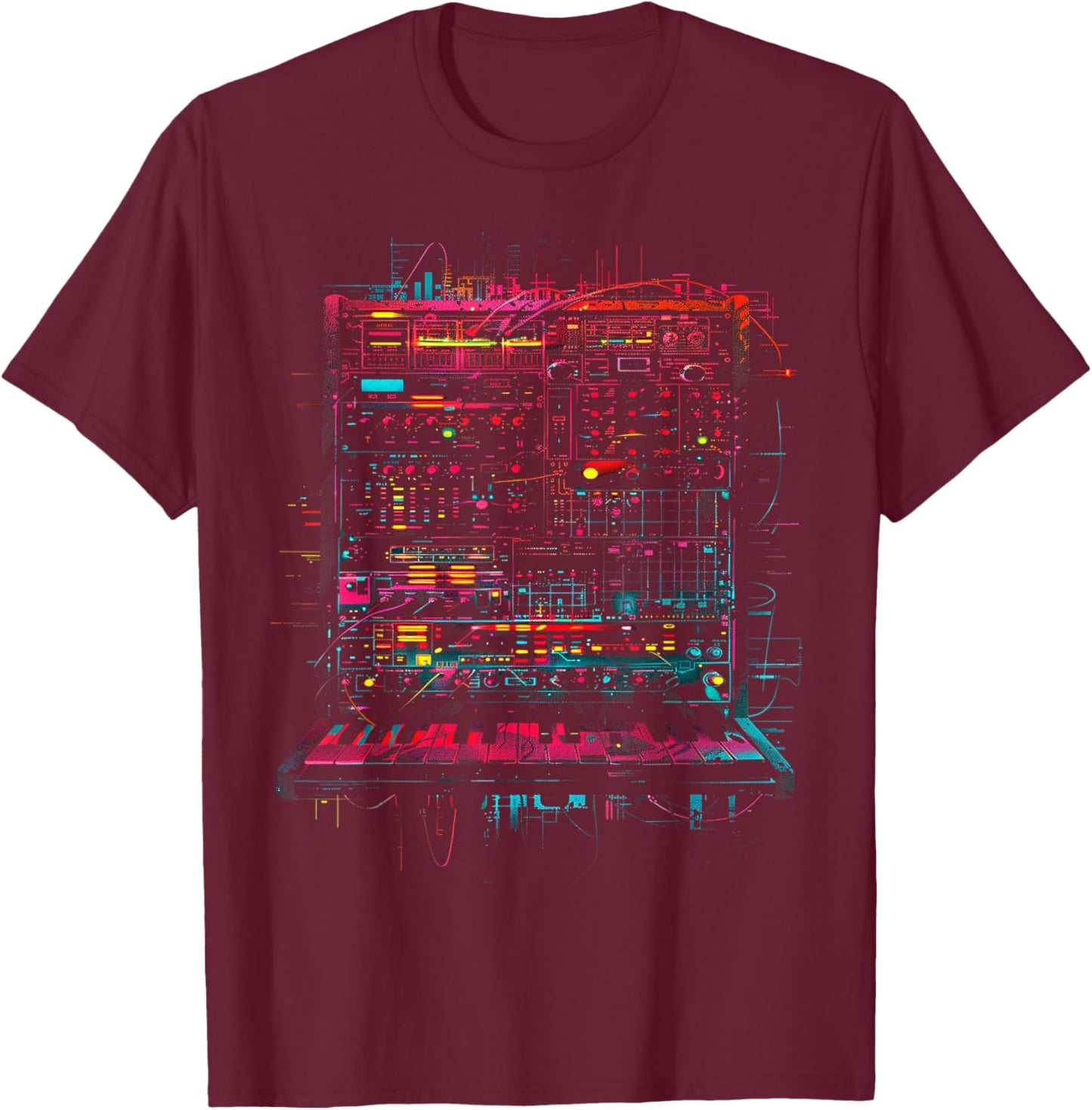 Synthesizer Cyberpunk T-Shirt - T-Shirt | Maroon