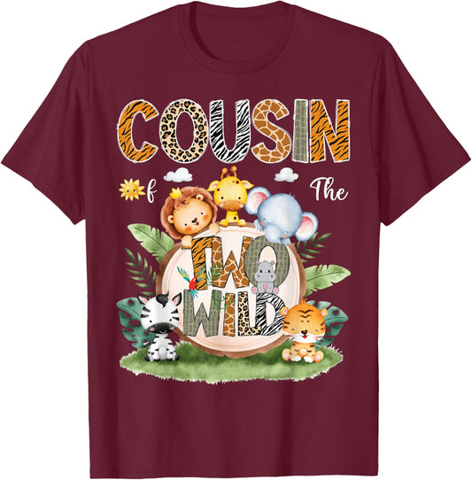 Cousin Of The Two Wild 2Nd Birthday Safari Animal Lover T-Shirt - T-Shirt | Maroon