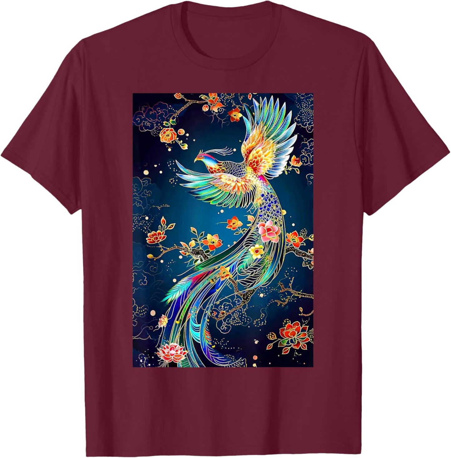 Phoenix Bird Japanese Vintage Asian Flying T-Shirt - T-Shirt | Maroon