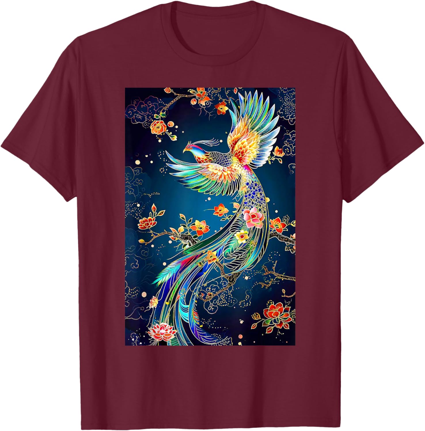 Phoenix Bird Japanese Vintage Asian Flying T-Shirt - T-Shirt | Maroon