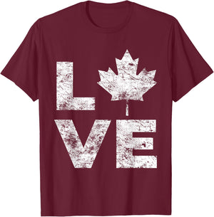 Canada Flag Love Vintage Canada Day Maple Leaf T-Shirt - T-Shirt | Maroon