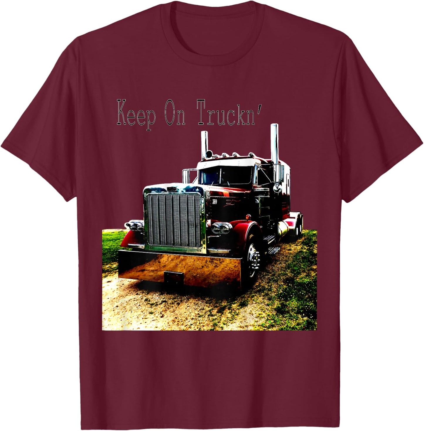 Adult and Youth Semi Truck Keep On Truckn Back Design T-Shirt - T-Shirt | Maroon