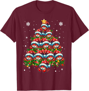 Crab Lighting Xmas Holiday Santa Crab Christmas Tree T-Shirt - T-Shirt | Maroon