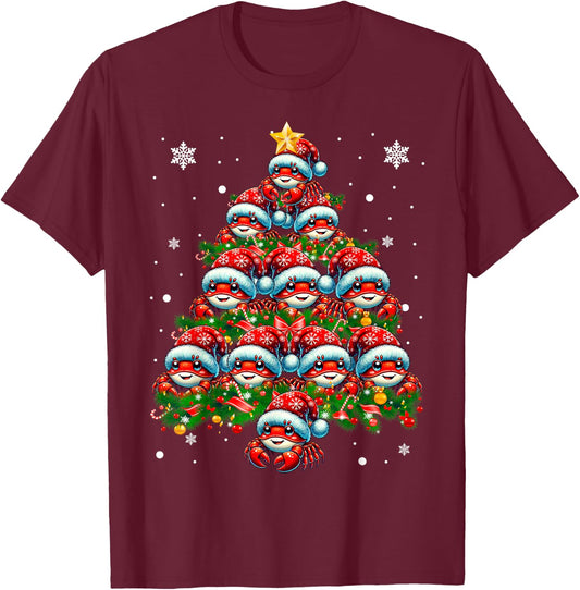 Crab Lighting Xmas Holiday Santa Crab Christmas Tree T-Shirt - T-Shirt | Maroon