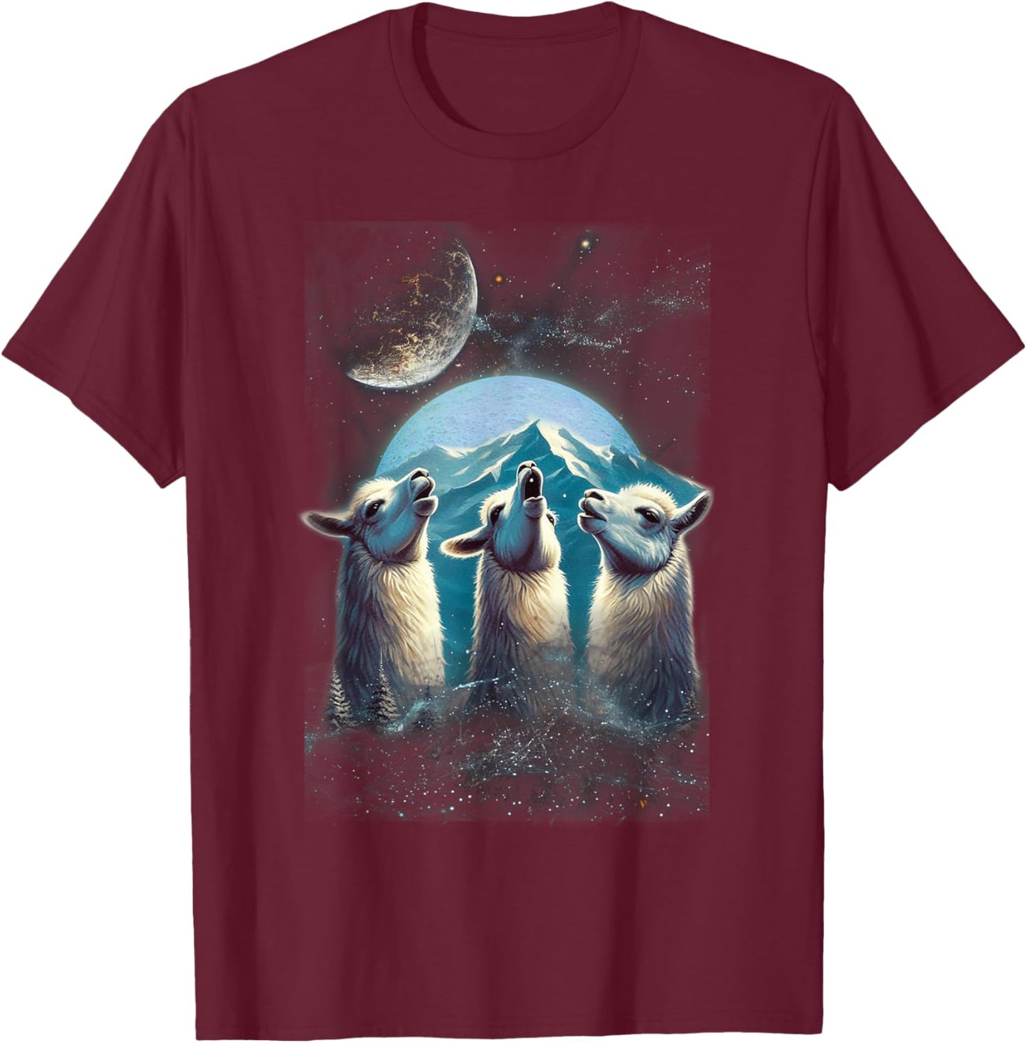 Three Llamas Howling At The Moon Funny Parody Llama T-Shirt - T-Shirt | Maroon
