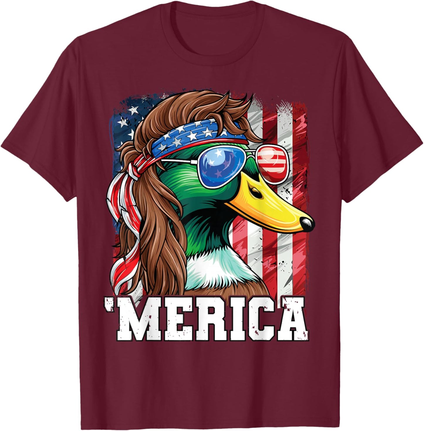 Merica USA American Flag Patriotic 4th of July Duck Hunting T-Shirt - T-Shirt | Maroon