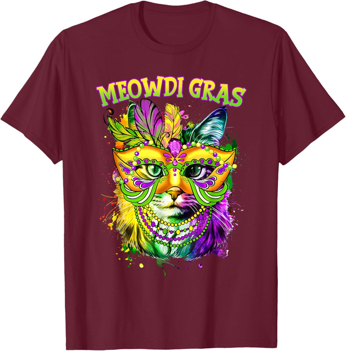 Meowdi Gras Mardi Gras Cat Lover New Orleans Louisiana USA T-Shirt - T-Shirt | Maroon