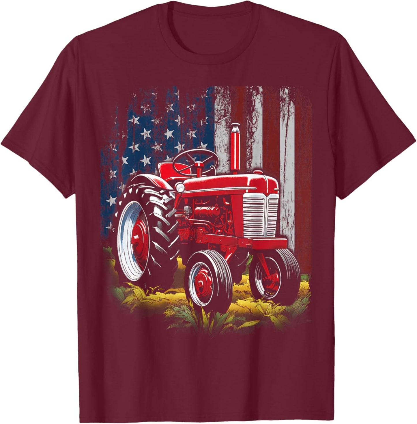 Patriotic Tractor American Flag Tractor Farmer Farm Men Boys T-Shirt - T-Shirt | Maroon