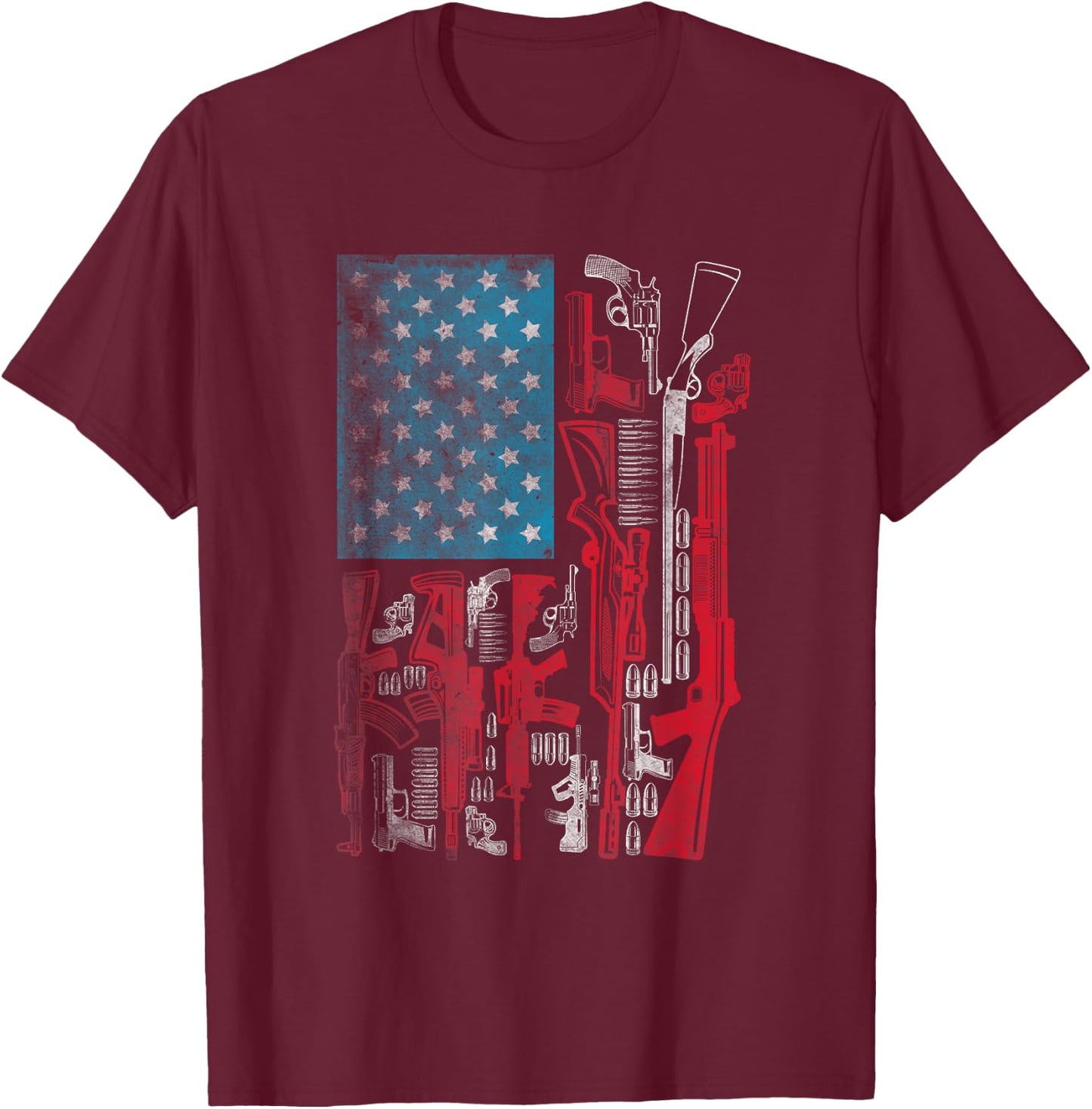 American Flag Guns Riffles Bullets US Flag Weapon Ammo Lover T-Shirt - T-Shirt | Maroon