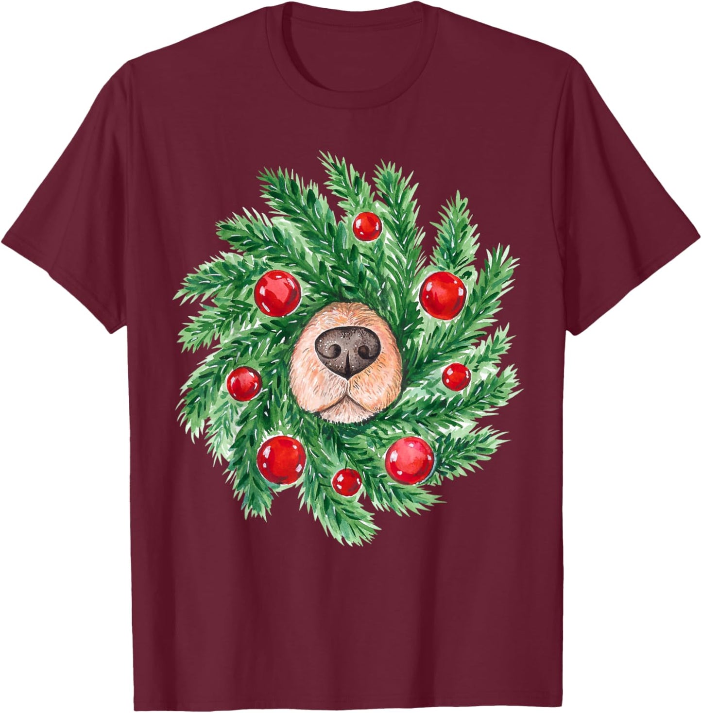 Cute Christmas men women dog nose wreath funny dogs Xmas dog T-Shirt - T-Shirt | Maroon