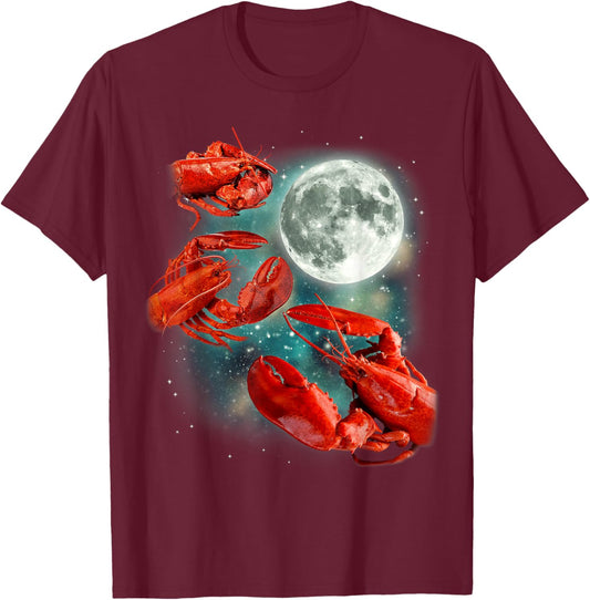 Three Lobster Moon | 3 Crustaceans Sea Lover Parody T-Shirt - T-Shirt | Maroon