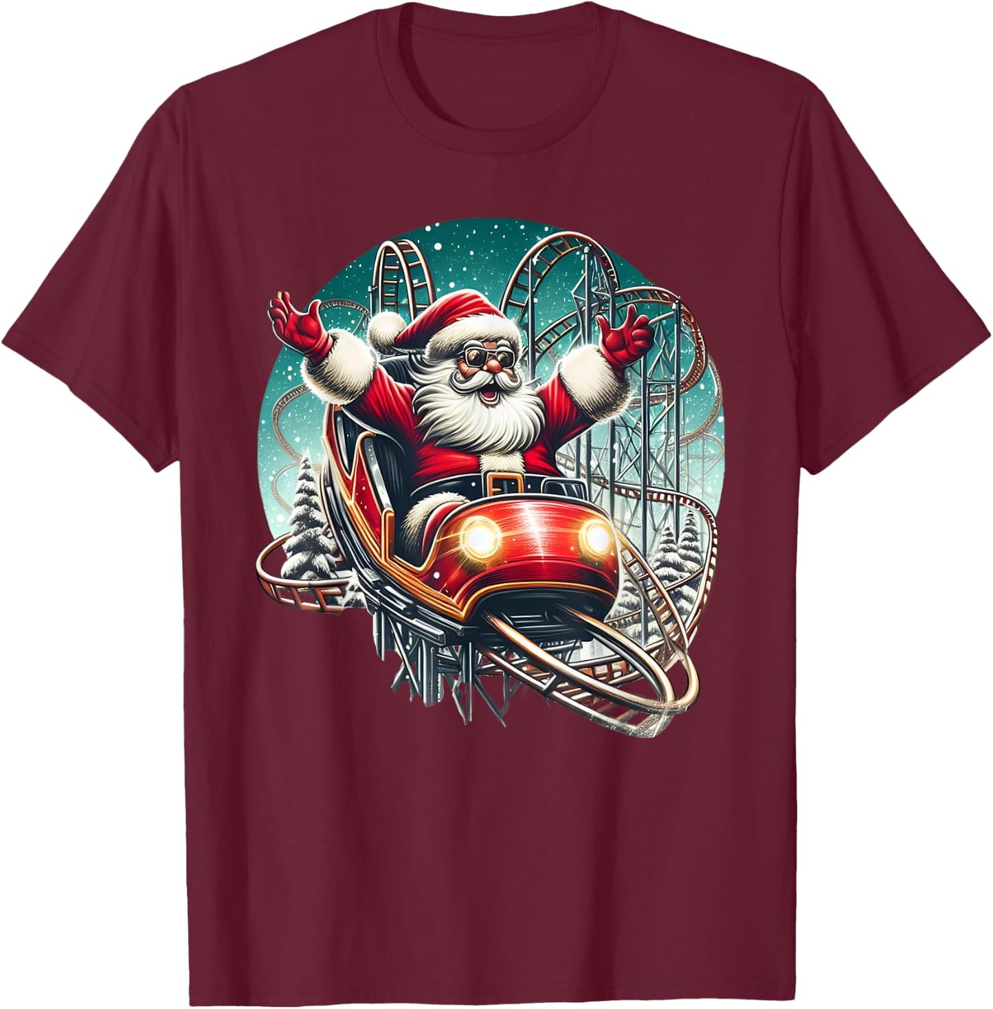 Christmas Santa Riding On Roller Coaster Funny Kids Boys Men T-Shirt - T-Shirt | Maroon