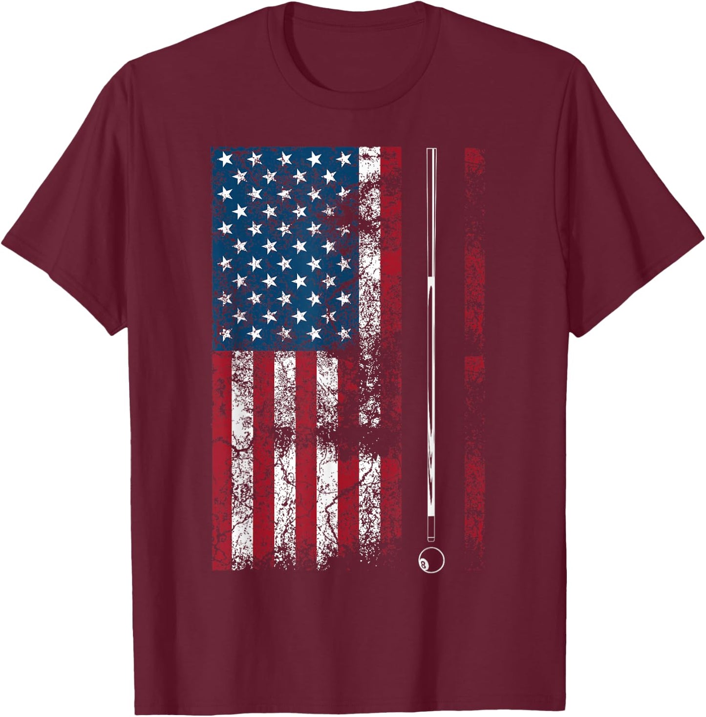American Flag Billiard Stick Cute Table Game Funny USA Gift T-Shirt - T-Shirt | Maroon
