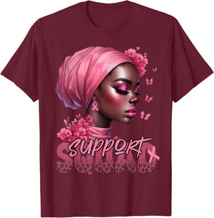 Breast Cancer Black Woman Shirt Support Squad Black Women T-Shirt - T-Shirt | Maroon