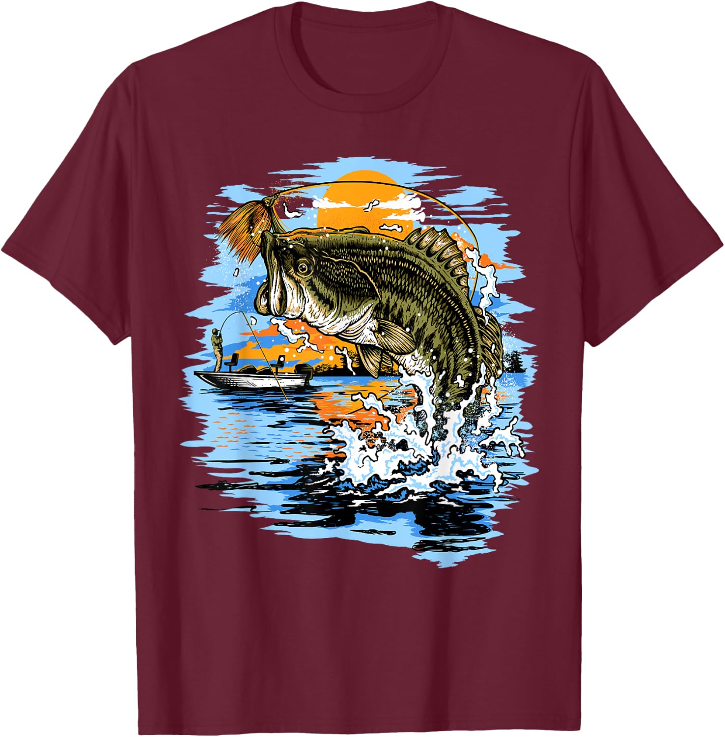 Large Mouth Bass Fishing T-Shirt - T-Shirt | Maroon