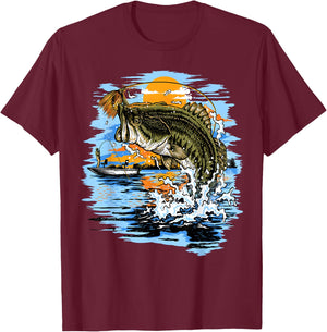 Large Mouth Bass Fishing T-Shirt - T-Shirt | Maroon