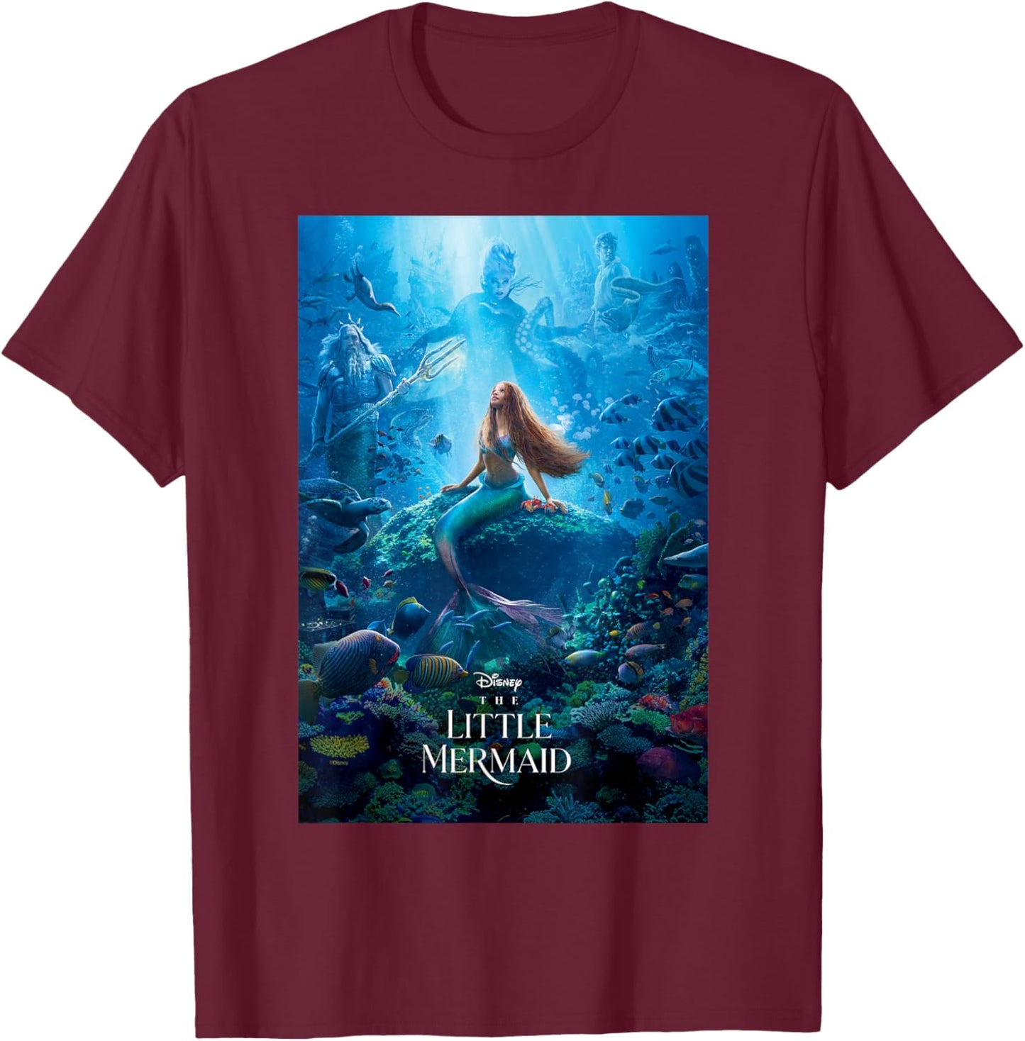 Disney The Little Mermaid Ariel Live-Action Movie Poster T-Shirt - T-Shirt | Maroon
