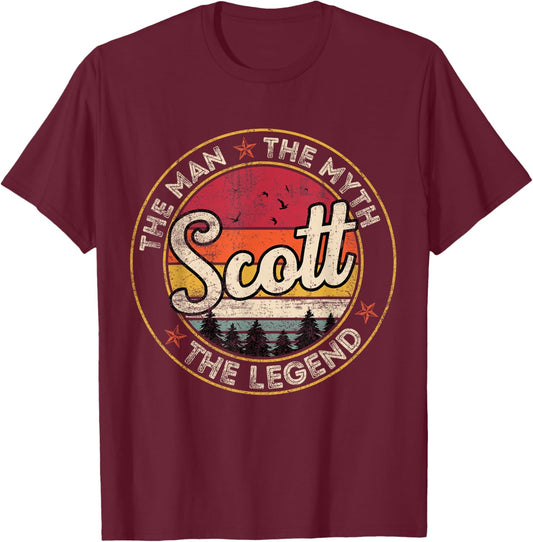 Scott The Man The Myth The Legend Personalized Name T-Shirt - T-Shirt | Maroon