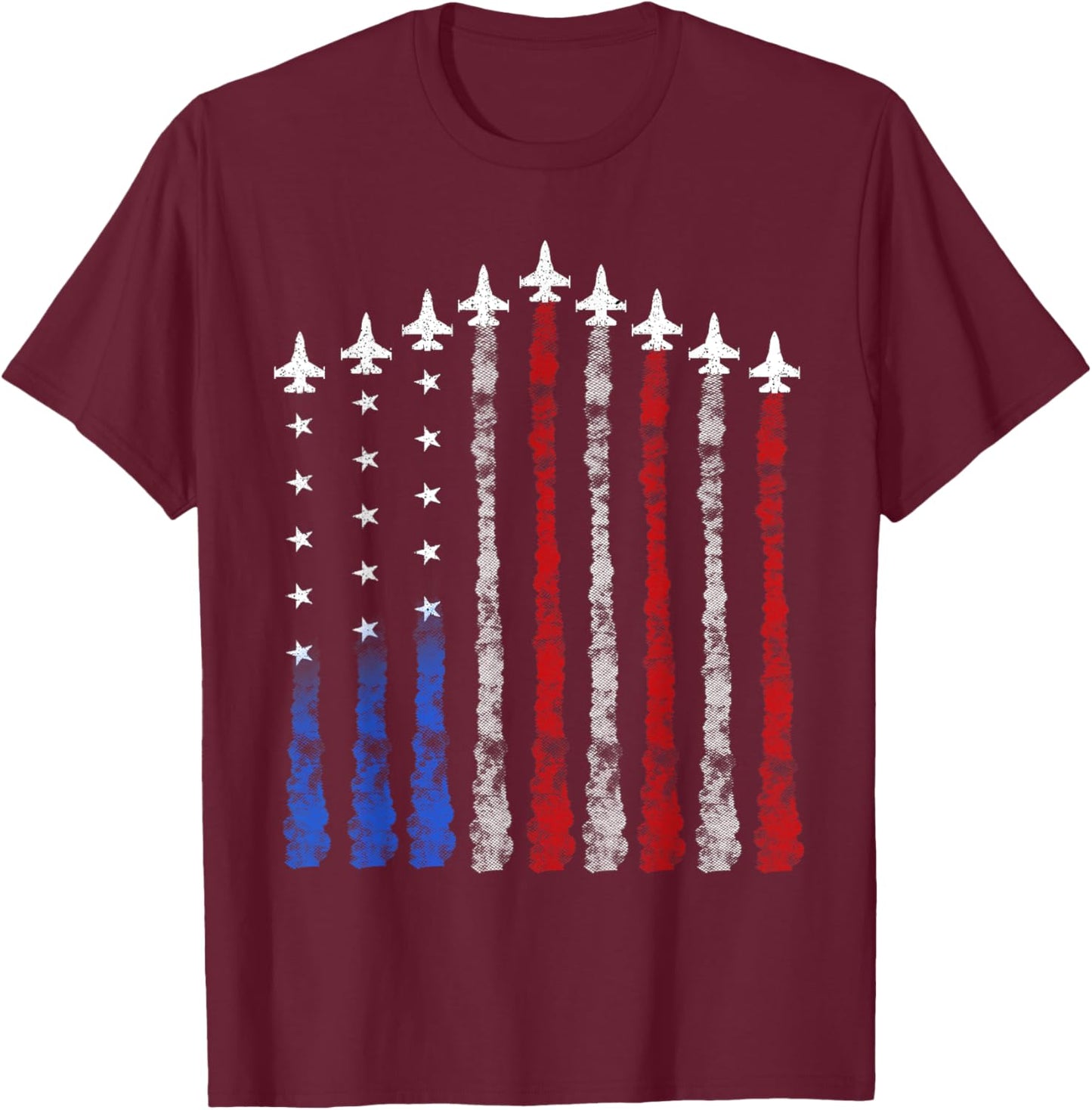 4th Of July Fighter Jet Airplane Red White Blue USA Flag Kids Men T-Shirt - T-Shirt | Maroon