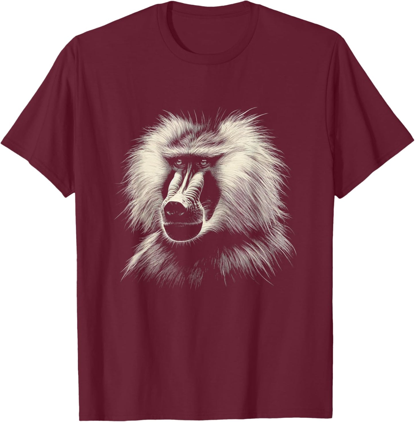 Vintage Baboon Face Graphic Art Design T-Shirt - T-Shirt | Maroon