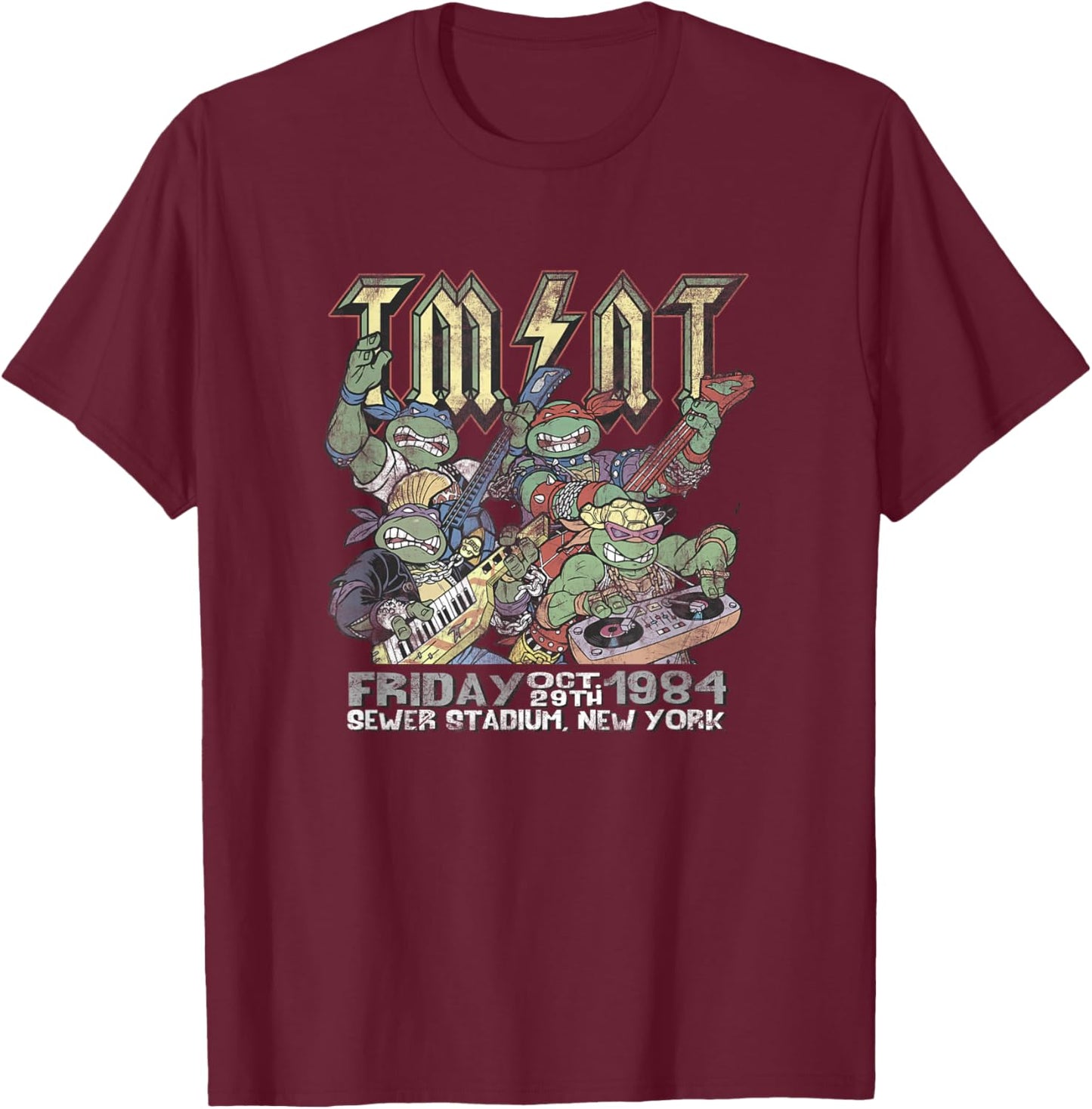 Teenage Mutant Ninja Turtles Rock And Roll Life Group Shot T-Shirt - T-Shirt | Maroon
