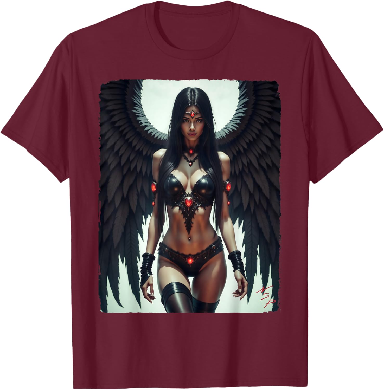 mit Mädchen drauf - Sexy Fallen Angel Pinup Girl #1 T-Shirt - T-Shirt | Maroon