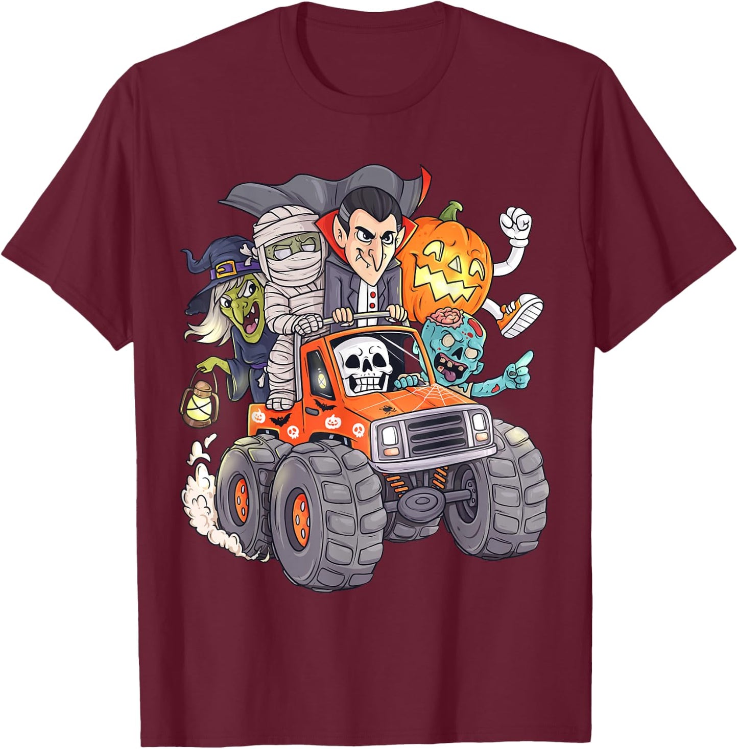 Halloween Skeleton Zombie Monster Truck Vampire Boys Kids T-Shirt - T-Shirt | Maroon