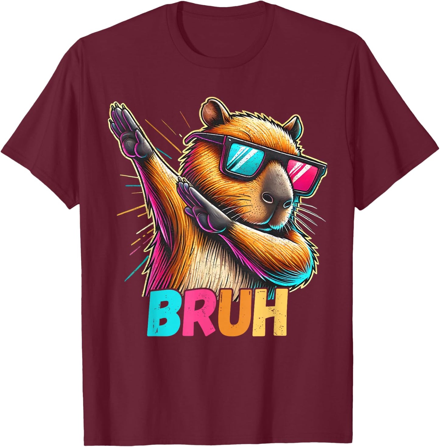 Funny Dabbing Capy Bruh Teens Youth Kids Meme Rodent Lovers T-Shirt - T-Shirt | Maroon