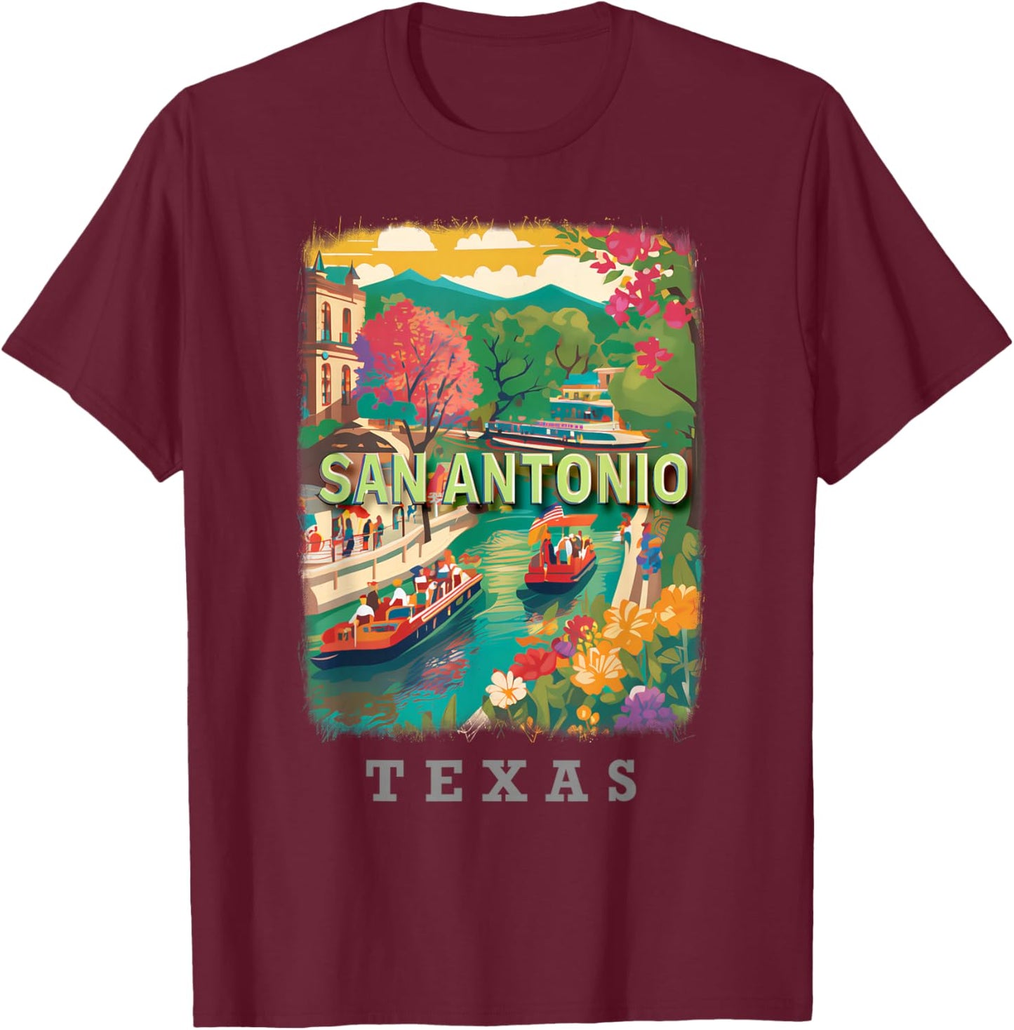 San Antonio Texas TX Riverwalk Delight SD789 T-Shirt - T-Shirt | Maroon