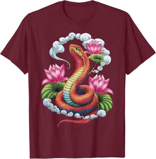 Year Of The Snake 2025 Cool Snake Graphic Art T-Shirt - T-Shirt | Maroon