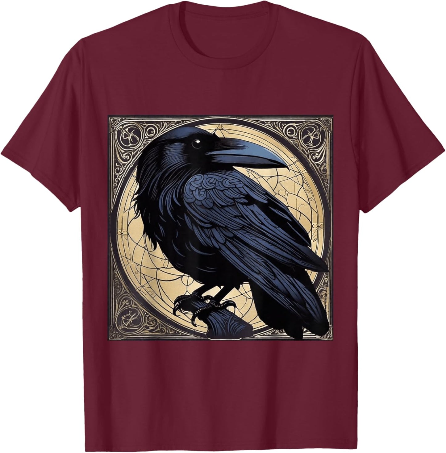 Surreal Lovecraftian Raven Noir Macabre Steampunk Design T-Shirt - T-Shirt | Maroon