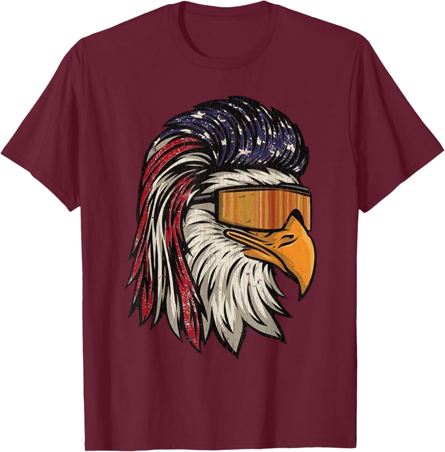 Vintage Eagle Mullet Sunglasses Merica 4th Of July USA Flag T-Shirt - T-Shirt | Maroon