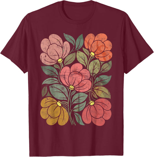 Boho Cottagecore Floral Garden Plant Lover Botanical T-Shirt - T-Shirt | Maroon