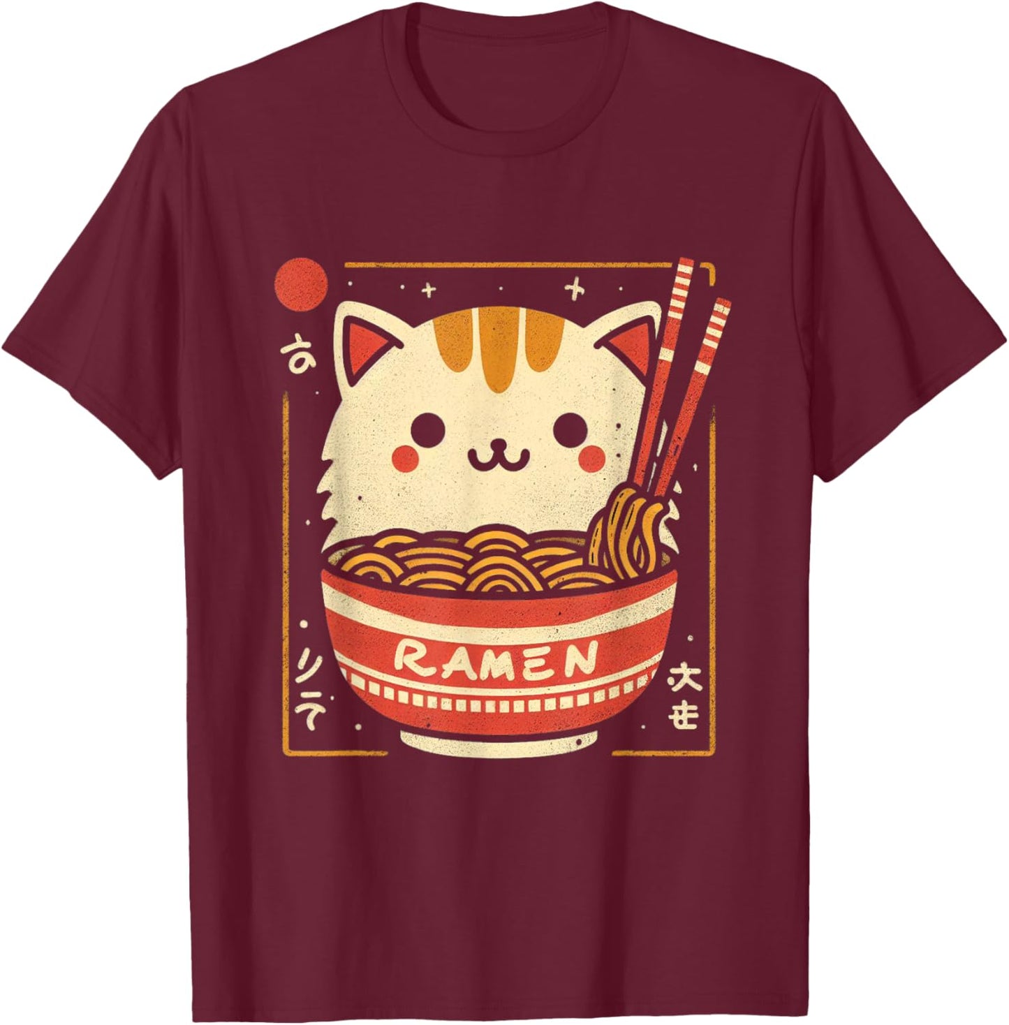 Ramen Cat Kawaii Neko Japanese Noodles Aesthetic Otaku Lover T-Shirt - T-Shirt | Maroon