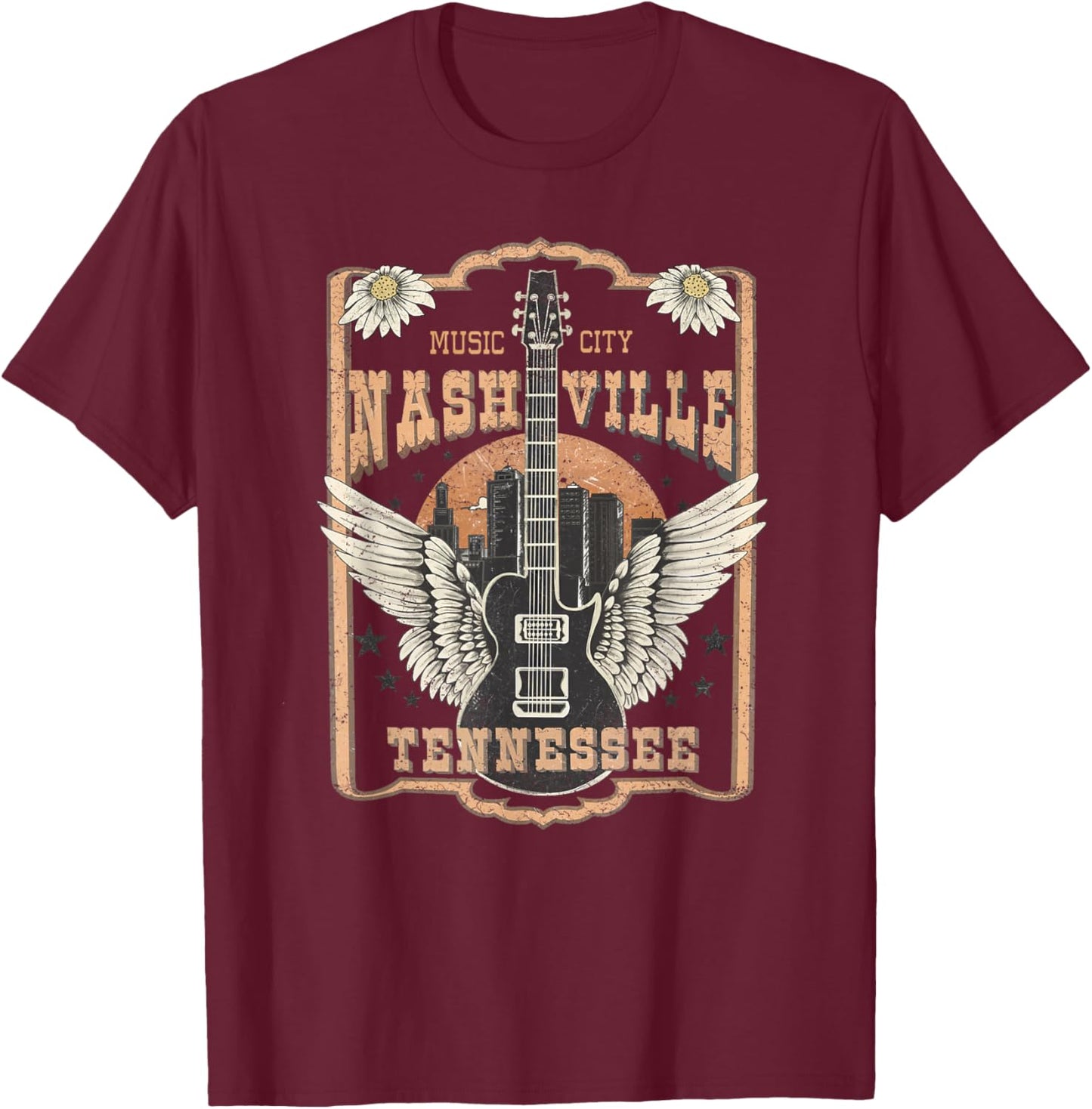 Nashville TN Music City Cool Vintage Country Concert , Small, Black T-Shirt - T-Shirt | Maroon