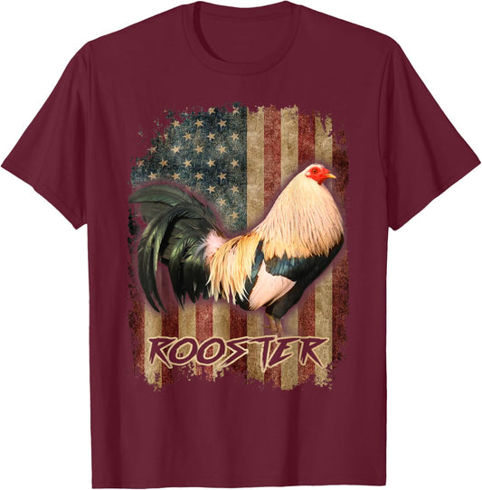 Cockfighter Game Fowl Cockfighting Rooster Us Flag T-Shirt - T-Shirt | Maroon