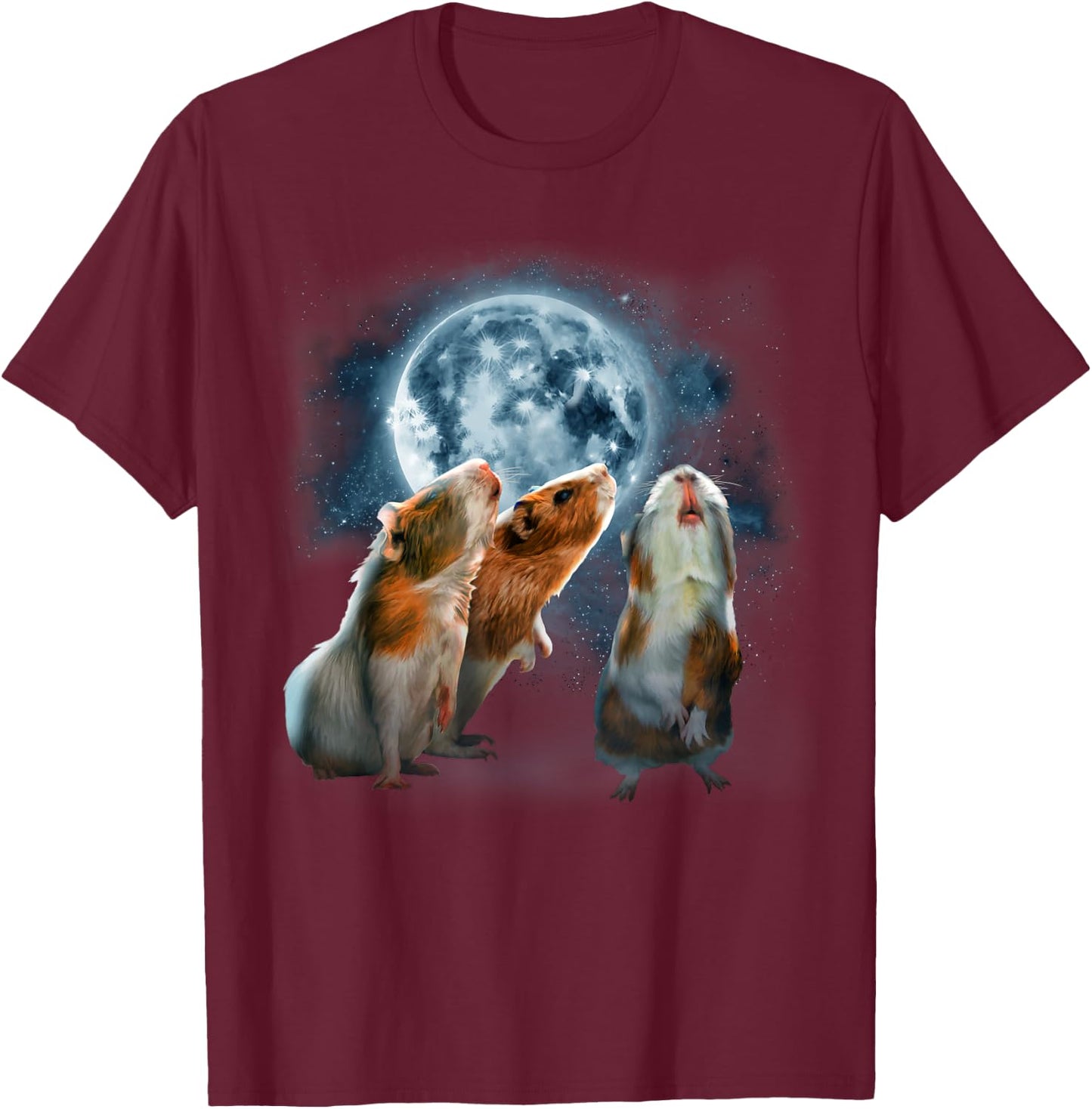 Guinea Pigs Howling at the Moon Shirt - Funny Guinea Pig T-Shirt - T-Shirt | Maroon