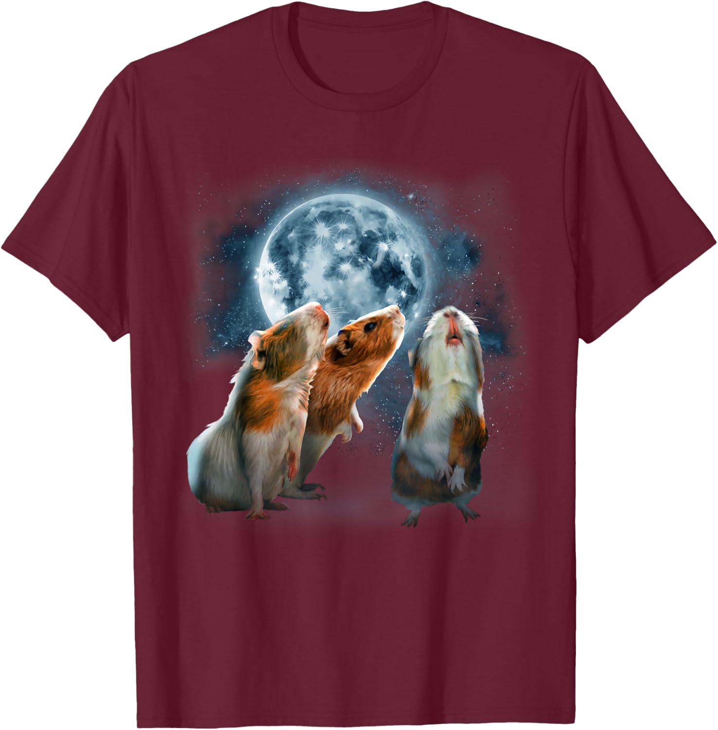 Guinea Pigs Howling at the Moon Shirt - Funny Guinea Pig T-Shirt - T-Shirt | Maroon