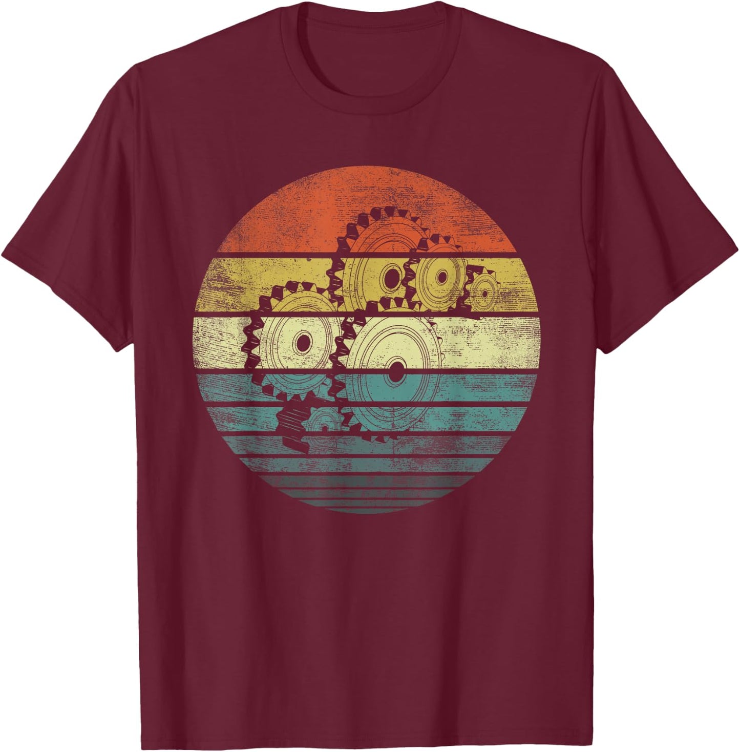 Mechanical Engineer Gifts Funny Retro Cogs Engineering Gear T-Shirt - T-Shirt | Maroon