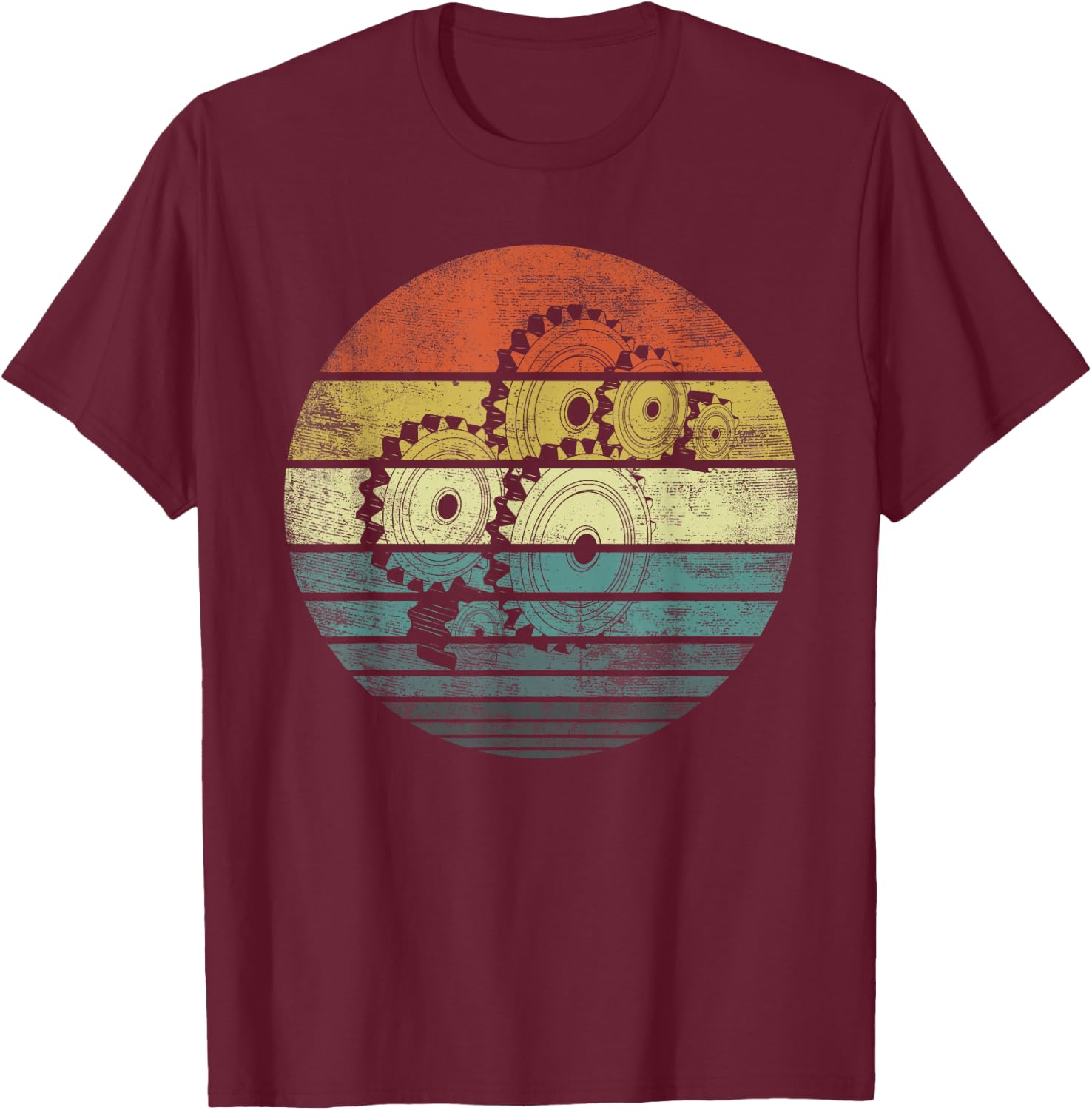 Mechanical Engineer Gifts Funny Retro Cogs Engineering Gear T-Shirt - T-Shirt | Maroon