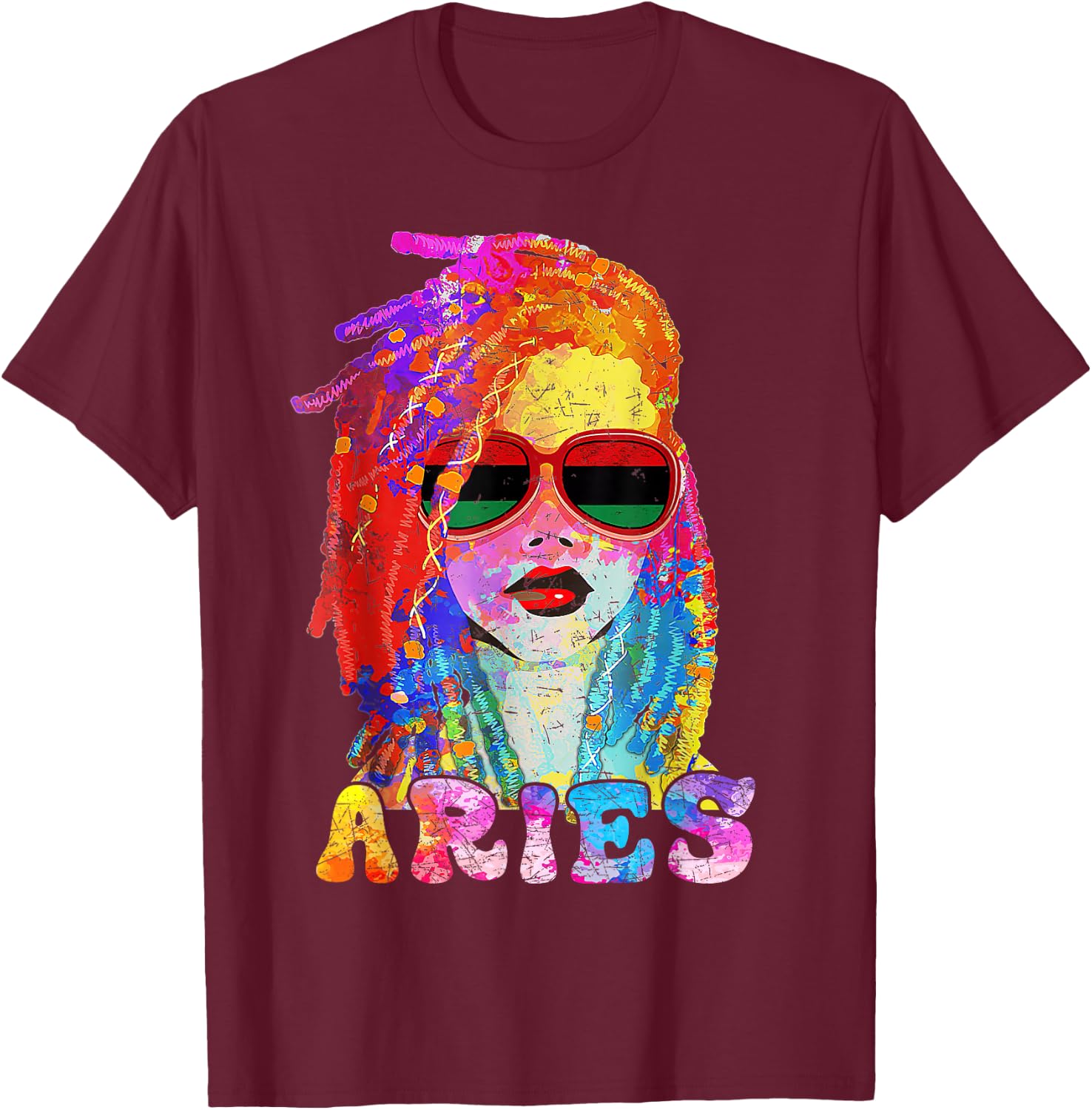 Aries Girl Loc'd Hair Art Zodiac Birthday Black Woman T-Shirt - T-Shirt | Maroon