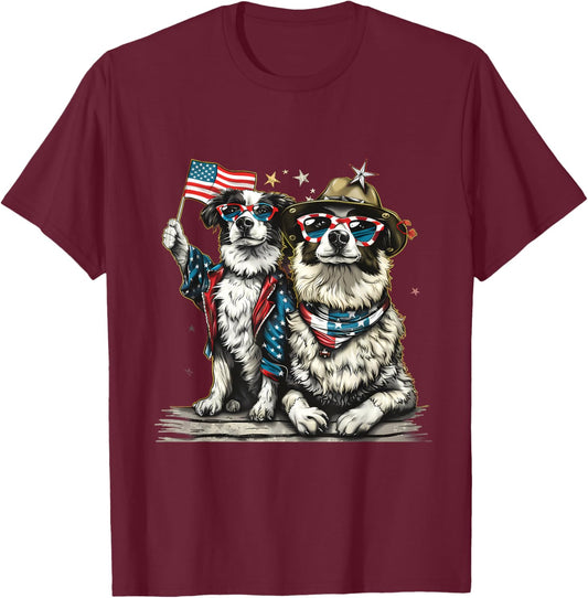 4th Of July Dog Fourth Of July American Flag Patriotic USA Kids Men T-Shirt - T-Shirt | Maroon